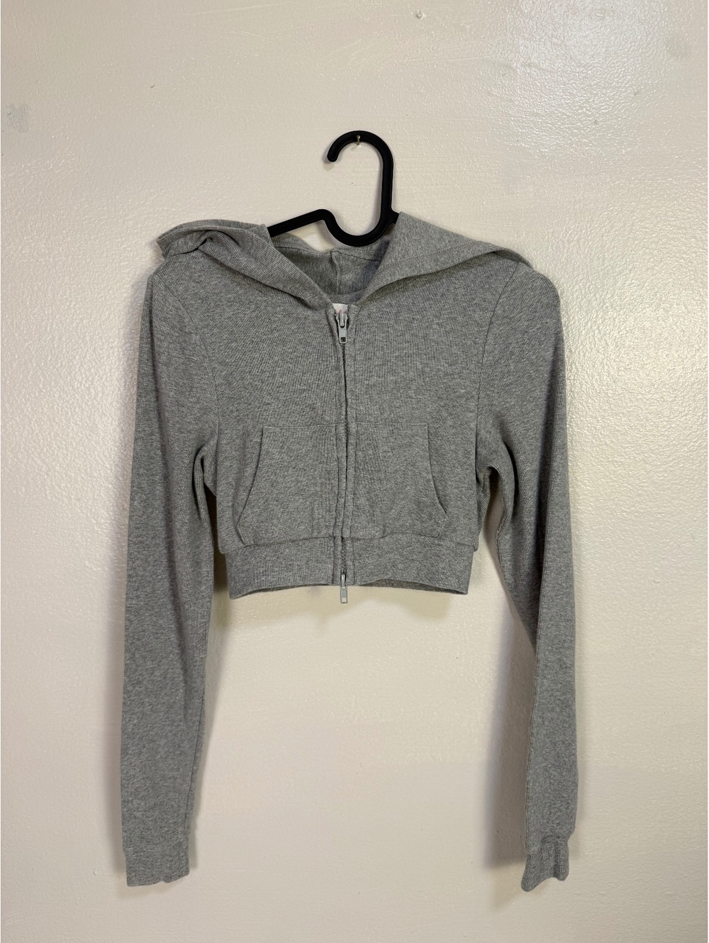 New Pink Gray Cropped Zip-Up Hoodie Sweatshirt size S
